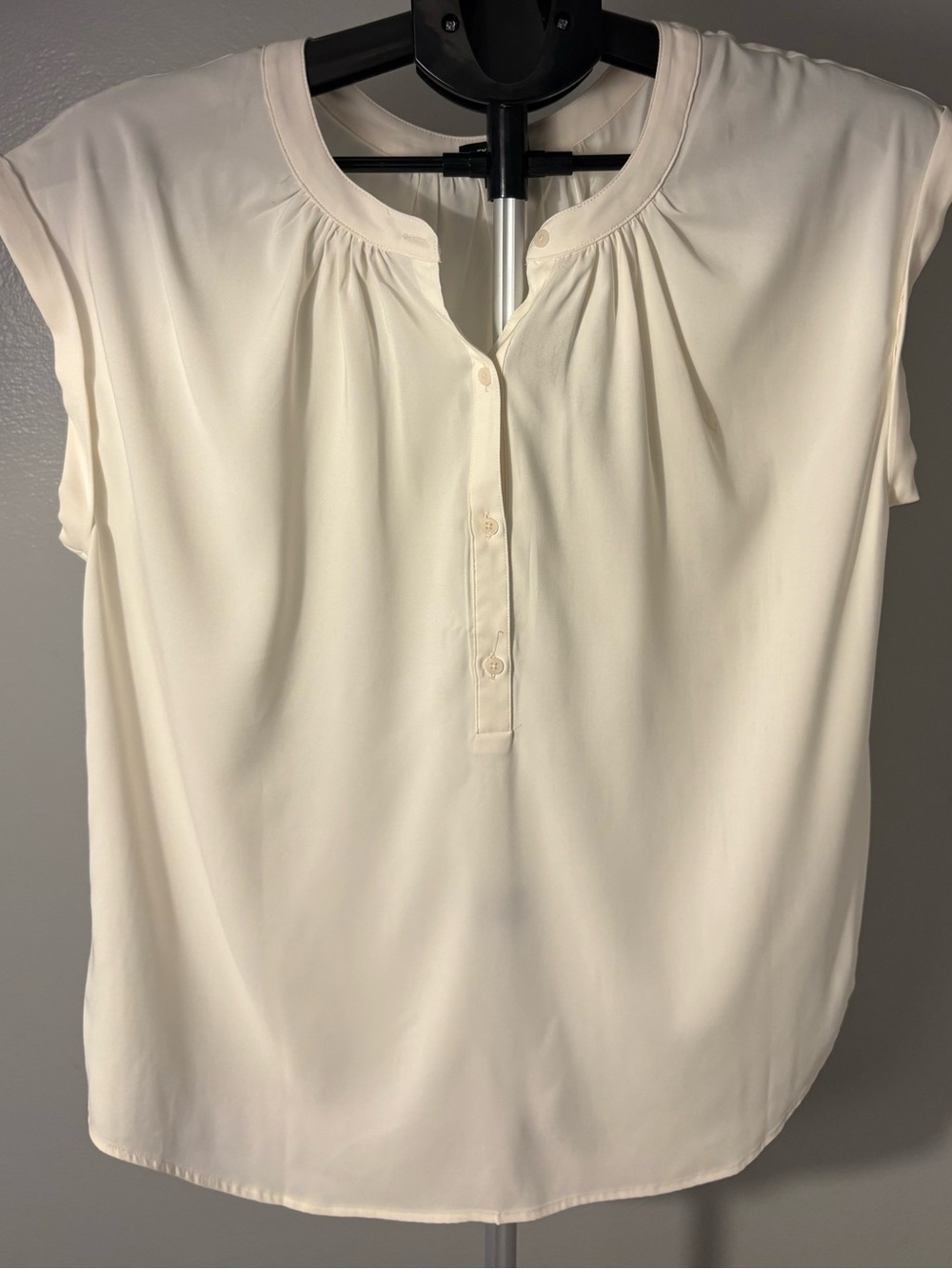 Express Cream Gramercy Cap-Sleeve Henley Blouse